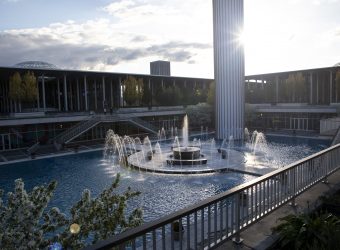 University at Albany's main fountain on April 25, 2023. (photo by Patrick Dodson)