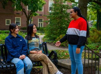 Lycoming College's international students walk around campus.